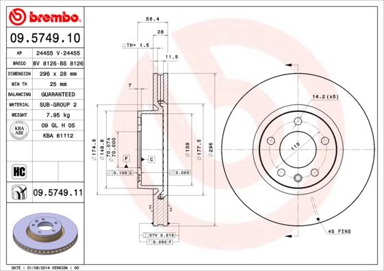 Brembo 09.5749.10 - Bremžu diski ps1.lv