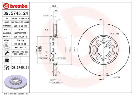 Brembo 09.5745.24 - Bremžu diski ps1.lv