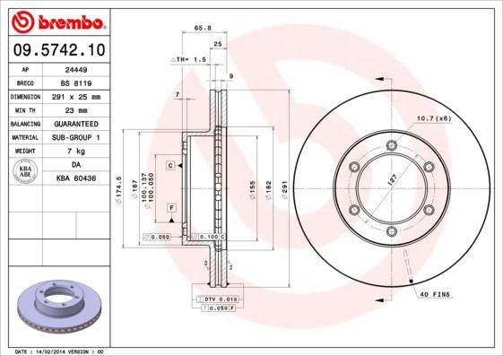 Brembo 09.5742.10 - Bremžu diski ps1.lv