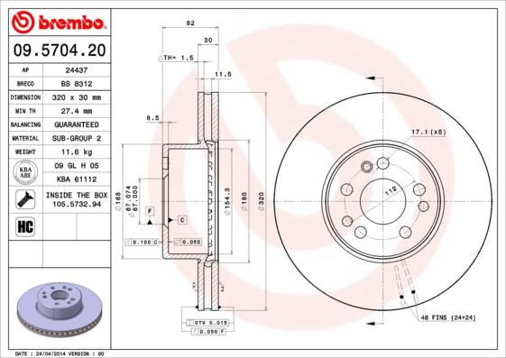 Brembo 09.5704.20 - Bremžu diski ps1.lv