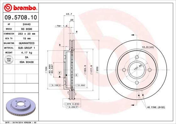 Brembo 09.5708.10 - Bremžu diski ps1.lv