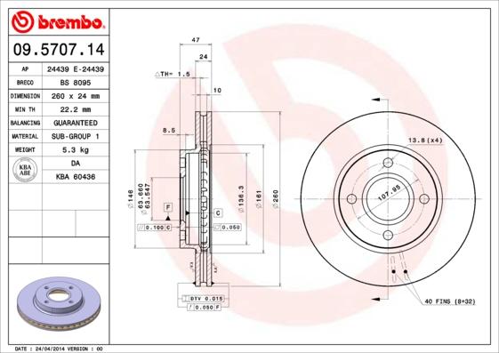 Brembo 09.5707.14 - Bremžu diski ps1.lv