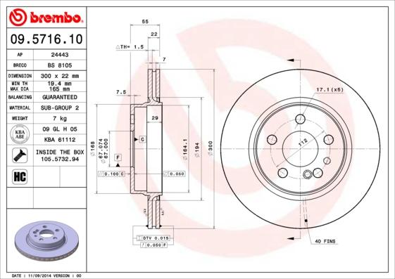 Brembo 09.5716.10 - Bremžu diski ps1.lv