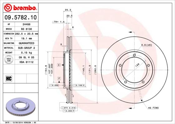 Brembo 09.5782.10 - Bremžu diski ps1.lv