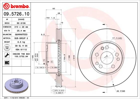 Brembo 09.5726.10 - Bremžu diski ps1.lv