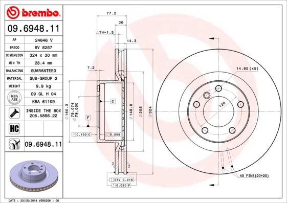 Brembo 09.6948.11 - Bremžu diski ps1.lv