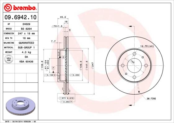 Brembo 09.6942.10 - Bremžu diski ps1.lv