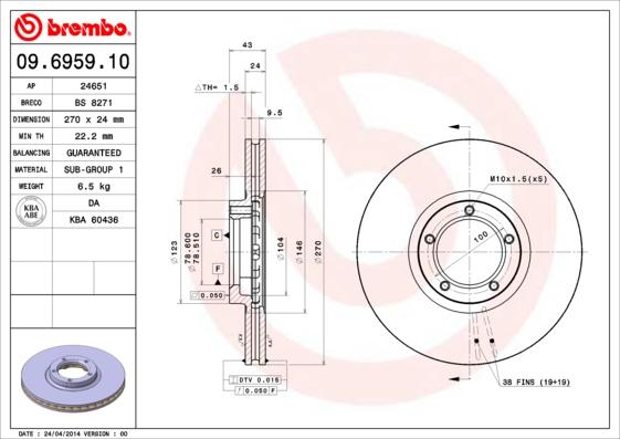 Brembo 09.6959.10 - Bremžu diski ps1.lv