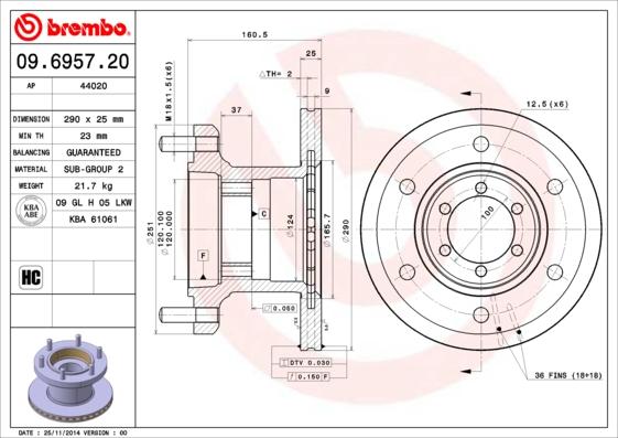 Brembo 09.6957.20 - Bremžu diski ps1.lv