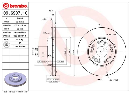 Brembo 09.6907.10 - Bremžu diski ps1.lv