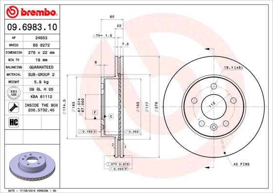 Brembo 09.6983.10 - Bremžu diski ps1.lv