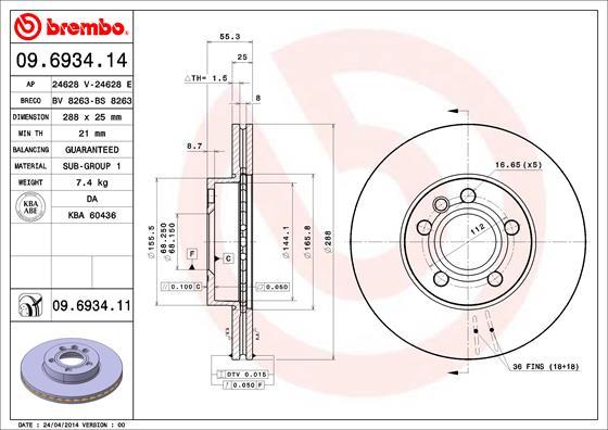 Brembo 09.6934.11 - Bremžu diski ps1.lv