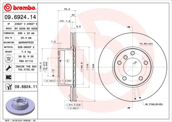 Brembo 09.6924.11 - Bremžu diski ps1.lv