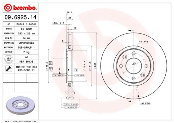 Brembo 09.6925.14 - Bremžu diski ps1.lv