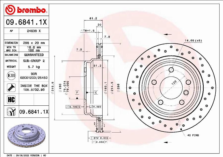 Brembo 09.6841.1X - Bremžu diski ps1.lv