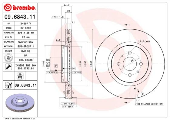 Brembo 09.6843.11 - Bremžu diski ps1.lv