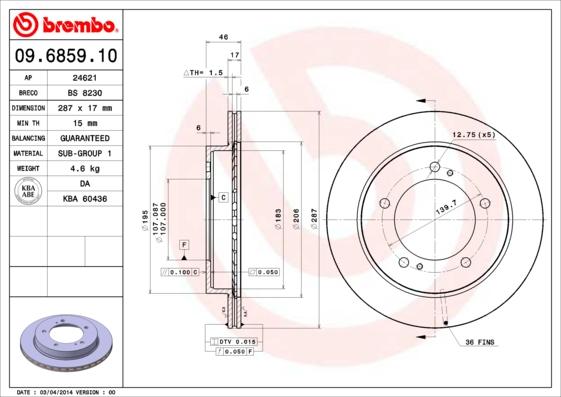 Brembo 09.6859.10 - Bremžu diski ps1.lv