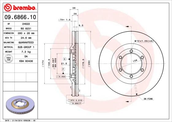 Brembo 09.6866.10 - Bremžu diski ps1.lv