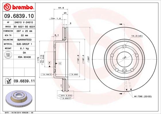 Brembo 09.6839.11 - Bremžu diski ps1.lv