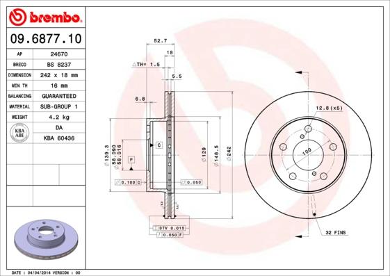 Brembo 09.6877.10 - Bremžu diski ps1.lv