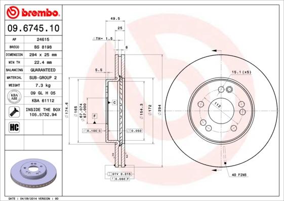 Brembo 09.6745.10 - Bremžu diski ps1.lv