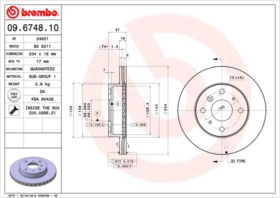 Brembo 09.6748.10 - Bremžu diski ps1.lv