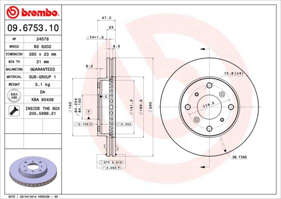 Brembo 09.6753.10 - Bremžu diski ps1.lv