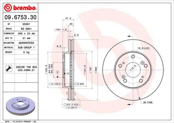 Brembo 09.6753.30 - Bremžu diski ps1.lv