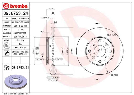 Brembo 09.6753.24 - Bremžu diski ps1.lv