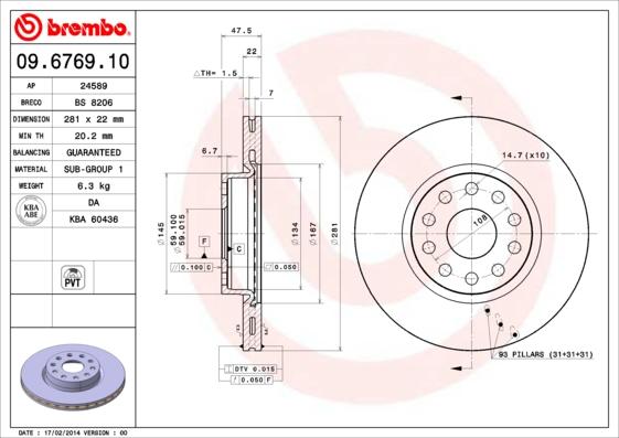 Brembo 09.6769.10 - Bremžu diski ps1.lv