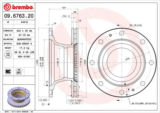 Brembo 09.6763.20 - Bremžu diski ps1.lv