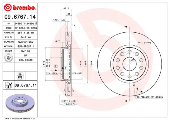 Brembo 09.6767.11 - Bremžu diski ps1.lv