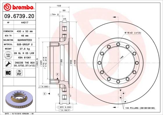 Brembo 09.6739.20 - Bremžu diski ps1.lv