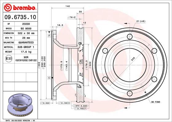 Brembo 09.6735.10 - Bremžu diski ps1.lv