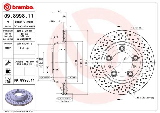 Brembo 09.8998.11 - Bremžu diski ps1.lv