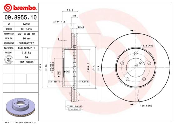 Brembo 09.8955.10 - Bremžu diski ps1.lv