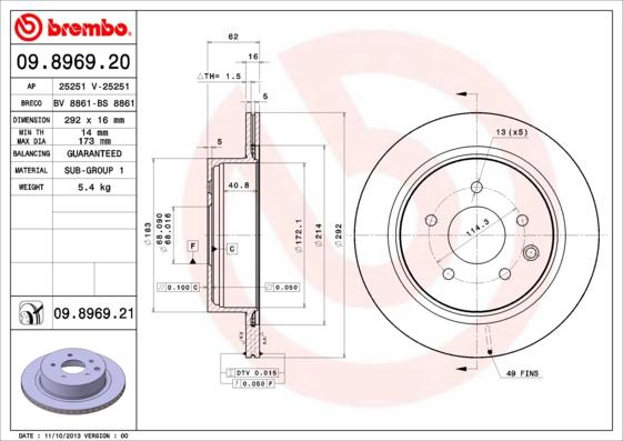 Brembo 09.8969.20 - Bremžu diski ps1.lv