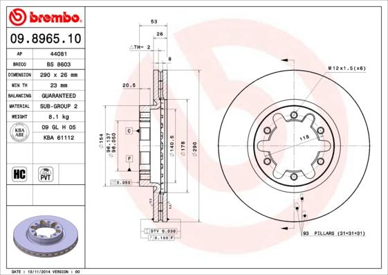 Brembo 09.8965.10 - Bremžu diski ps1.lv