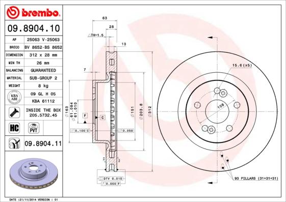 Brembo 09.8904.11 - Bremžu diski ps1.lv