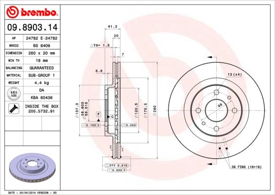 Brembo 09.8903.14 - Bremžu diski ps1.lv