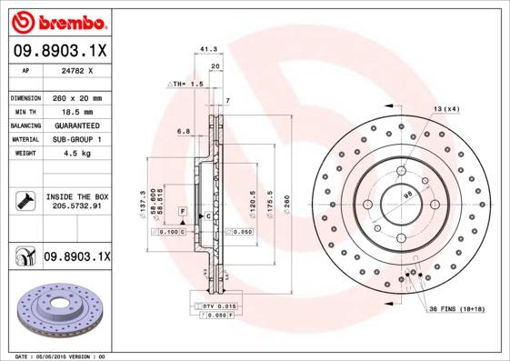 Brembo 09.8903.1X - Bremžu diski ps1.lv