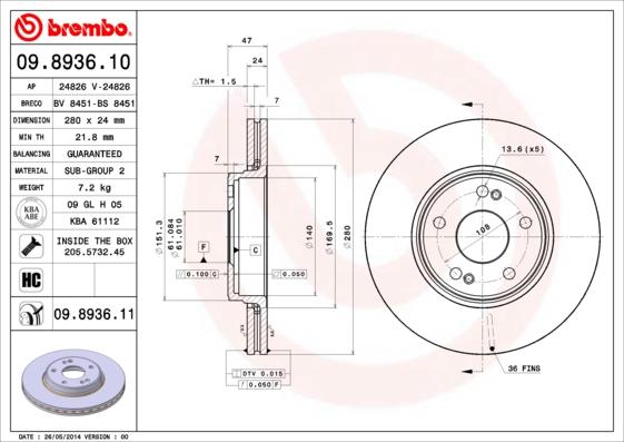 Brembo 09.8936.10 - Bremžu diski ps1.lv