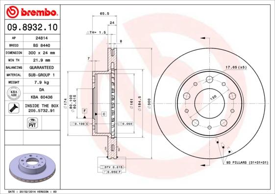 Brembo 09.8932.10 - Bremžu diski ps1.lv