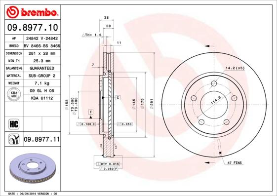 Brembo 09.8977.10 - Bremžu diski ps1.lv