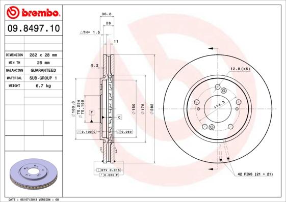 Brembo 09.8497.10 - Bremžu diski ps1.lv