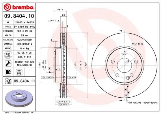 Brembo 09.8404.10 - Bremžu diski ps1.lv