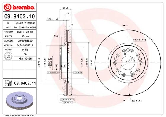 Brembo 09.8402.10 - Bremžu diski ps1.lv