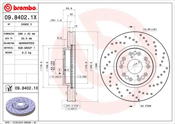 Brembo 09.8402.1X - Bremžu diski ps1.lv