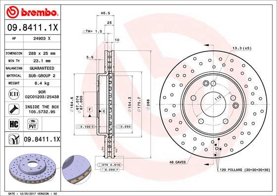 Brembo 09.8411.1X - Bremžu diski ps1.lv