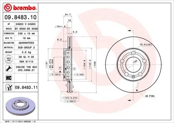 Brembo 09.8483.11 - Bremžu diski ps1.lv